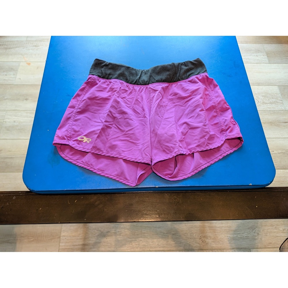 Outdoor Research Womens Purple Running Shorts Gray Waistband Rear Zip Pocket S